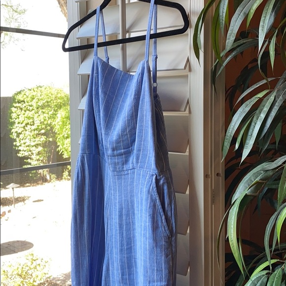 Blue & White Striped Smocked Jumsuit - Picture 3 of 9